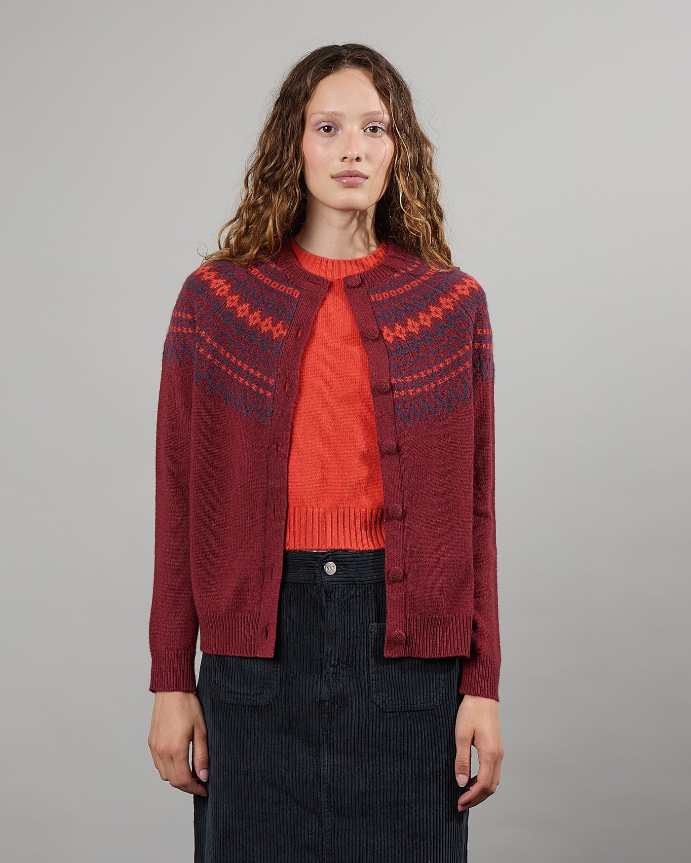 Maxi Cardigan Mila Fair Isle brique 19