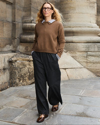 Ava - Pantalon large - Ceinture élastique - Mélange Laine Cachemire - 1 - Alexandra Golovanoff