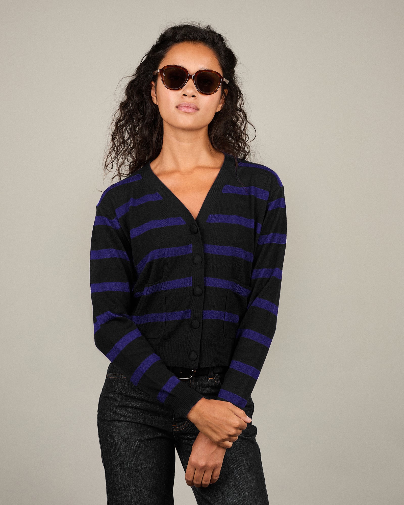 Louise - Cardigan Louise Stripes myrtille 18 - 2 - Alexandra Golovanoff