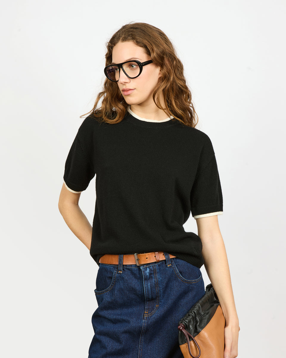 Alberto - T-shirt  fin en trompe l'œil en 100% cachemire - 1 - Alexandra Golovanoff