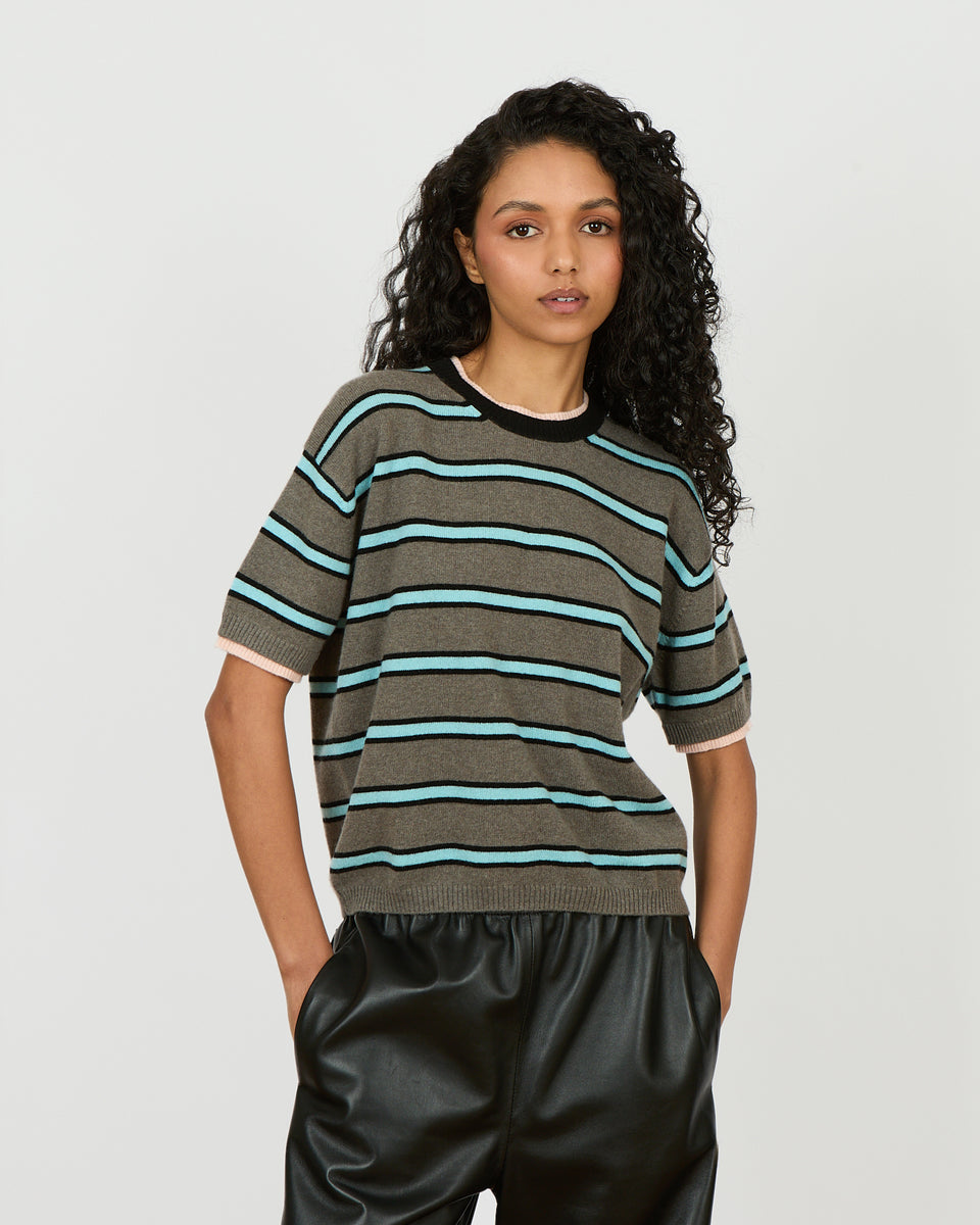 Alberto - T-shirt  fin en trompe l'œil en 100% cachemire - 1 - Alexandra Golovanoff