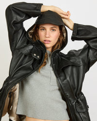 Travel - Parka à capuche en 100% cuir d'agneau - 1 - Alexandra Golovanoff