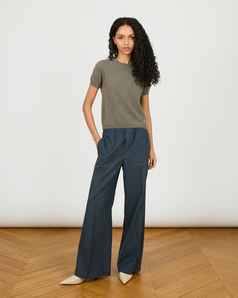 Ava - Pantalon large - taille élastique - feutre de coton - 2 - Alexandra Golovanoff