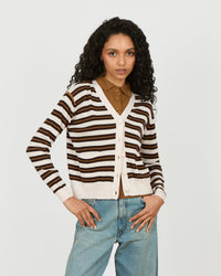 Louise - Cardigan rayé col V en 100% laine vierge  - 1 - Alexandra Golovanoff