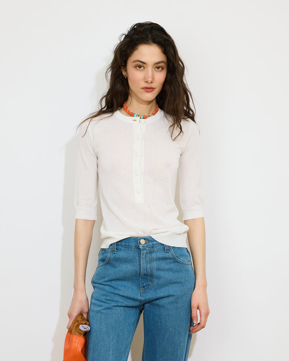 Augustin - Pull fin col tunisien en coton et lin - 1 - Alexandra Golovanoff