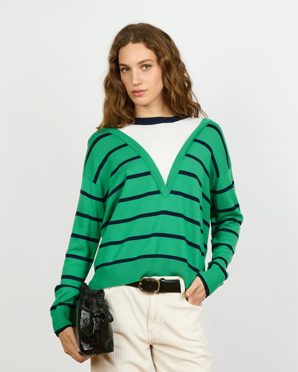 Aurele - Pull en trompe l'oeil col V en 100% laine vierge - 1 - Alexandra Golovanoff