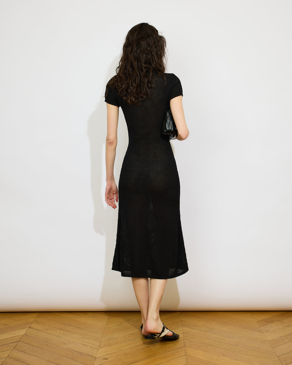 Ilana - Robe longue manches arrondies en point fishnet - 2 - Alexandra Golovanoff