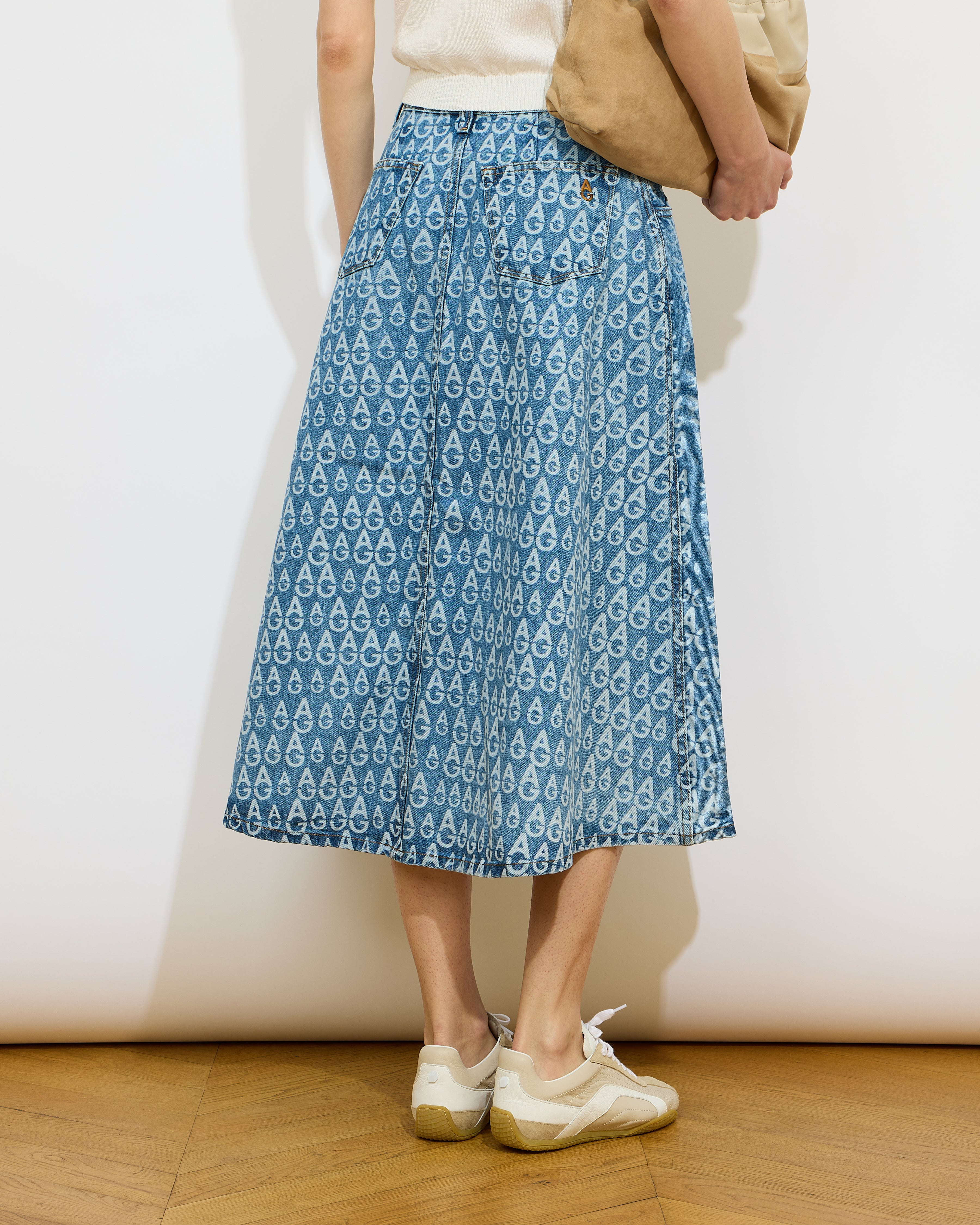 Denim - Jupe denim avec logo AG en impression - 3 - Alexandra Golovanoff