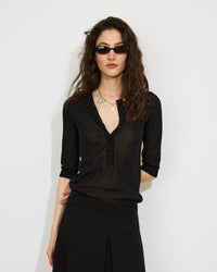 Augustin - Pull fin col tunisien en coton et lin - 1 - Alexandra Golovanoff
