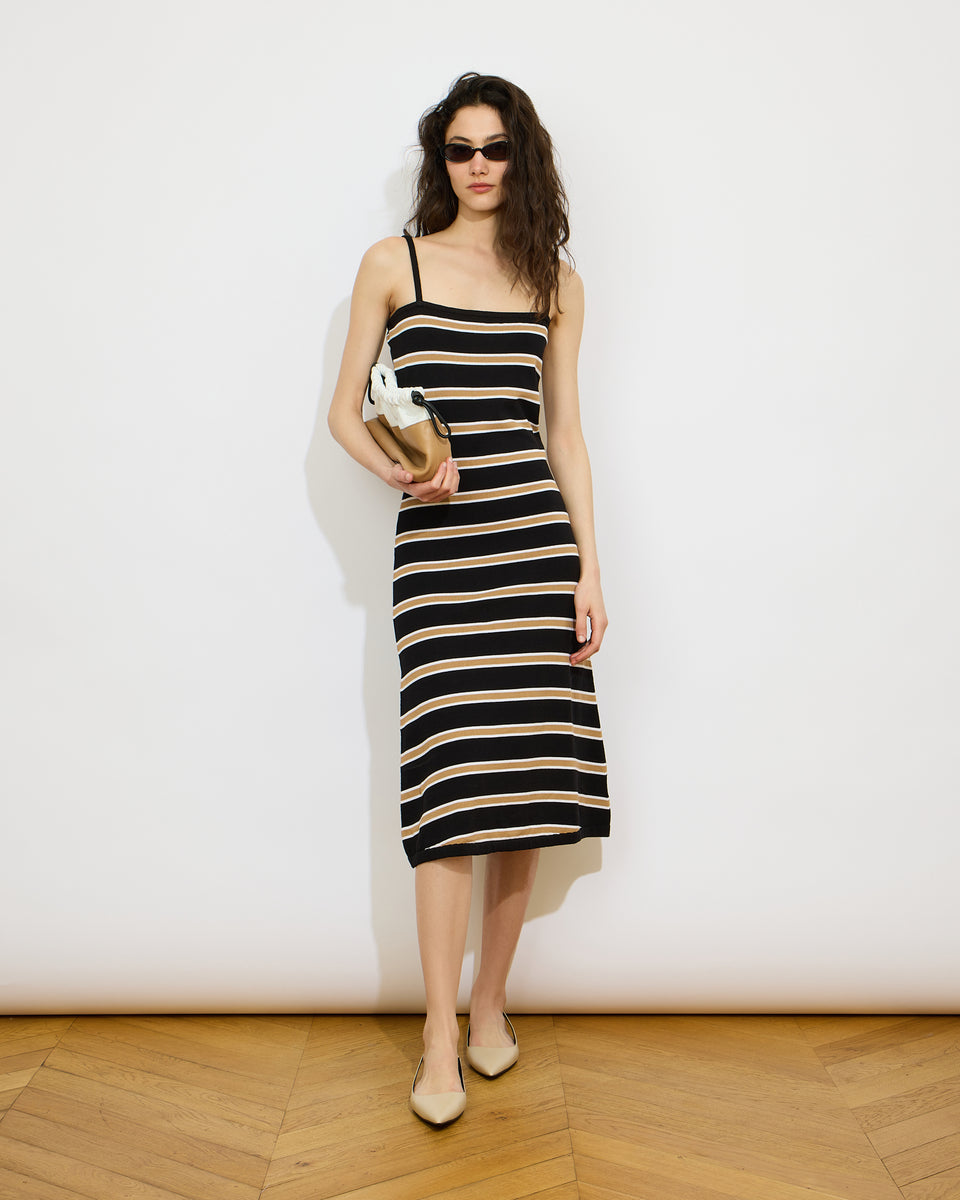Marie-Amélie - Robe longue rayé aux bretelles fines - 1 - Alexandra Golovanoff