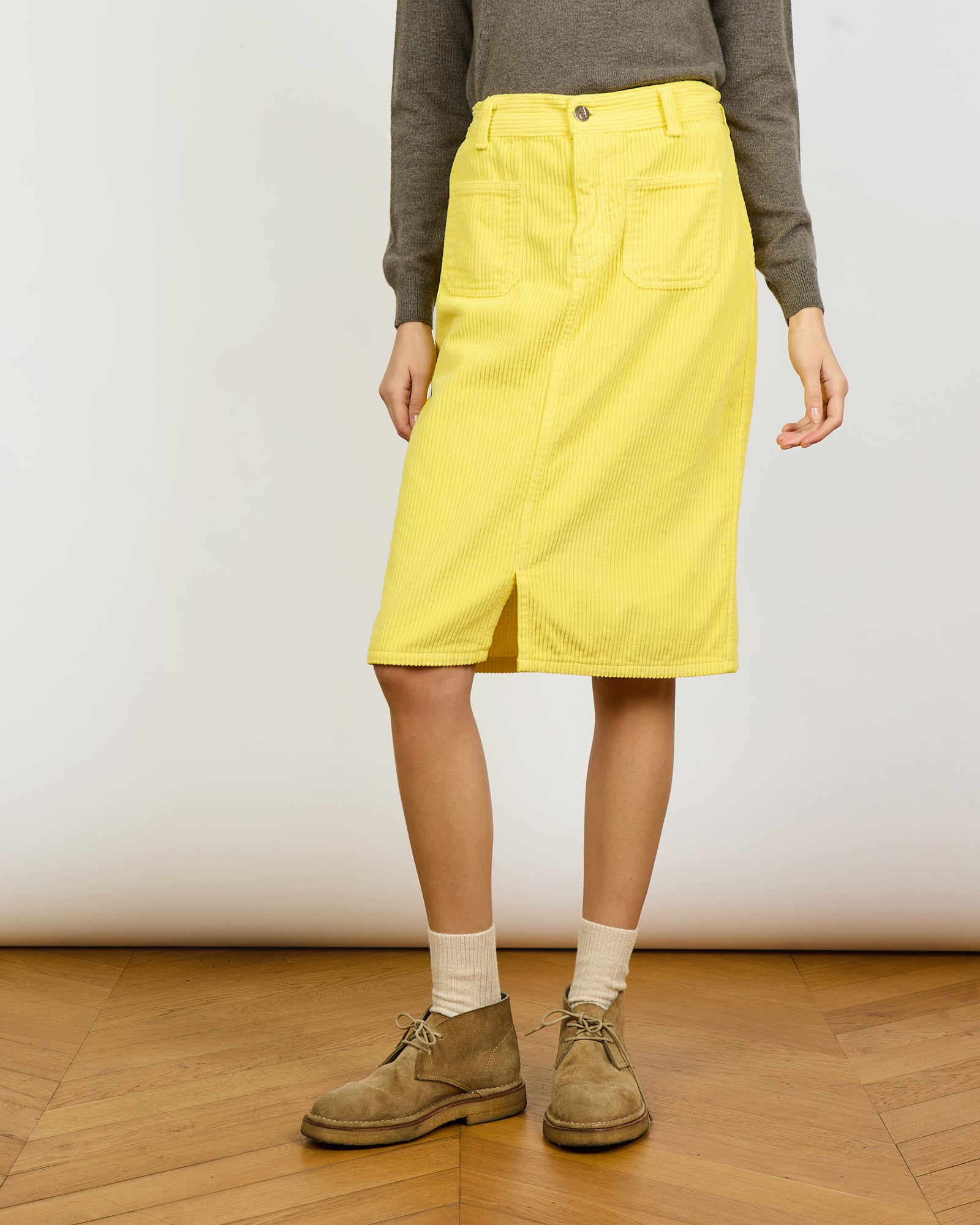 Mary - Jupe velours - fente - longueur genou - 1 - Alexandra Golovanoff