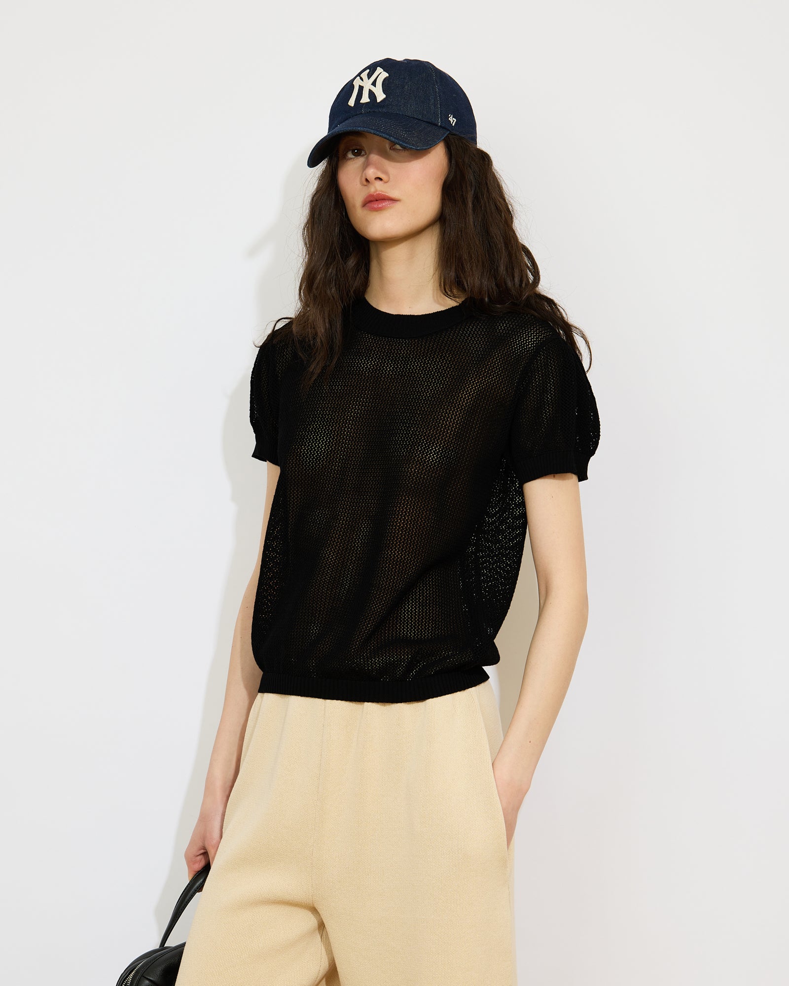 Mini - T-shirt manches arrondies en point résille - 1 - Alexandra Golovanoff