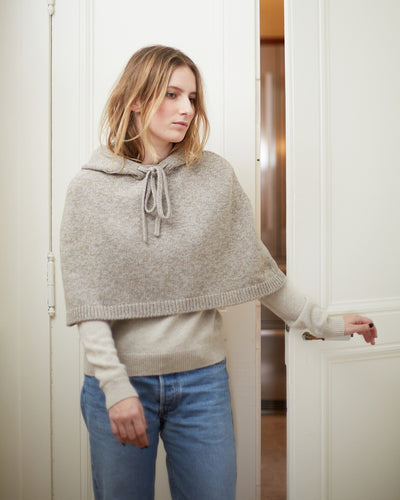 Poncho capuche beige